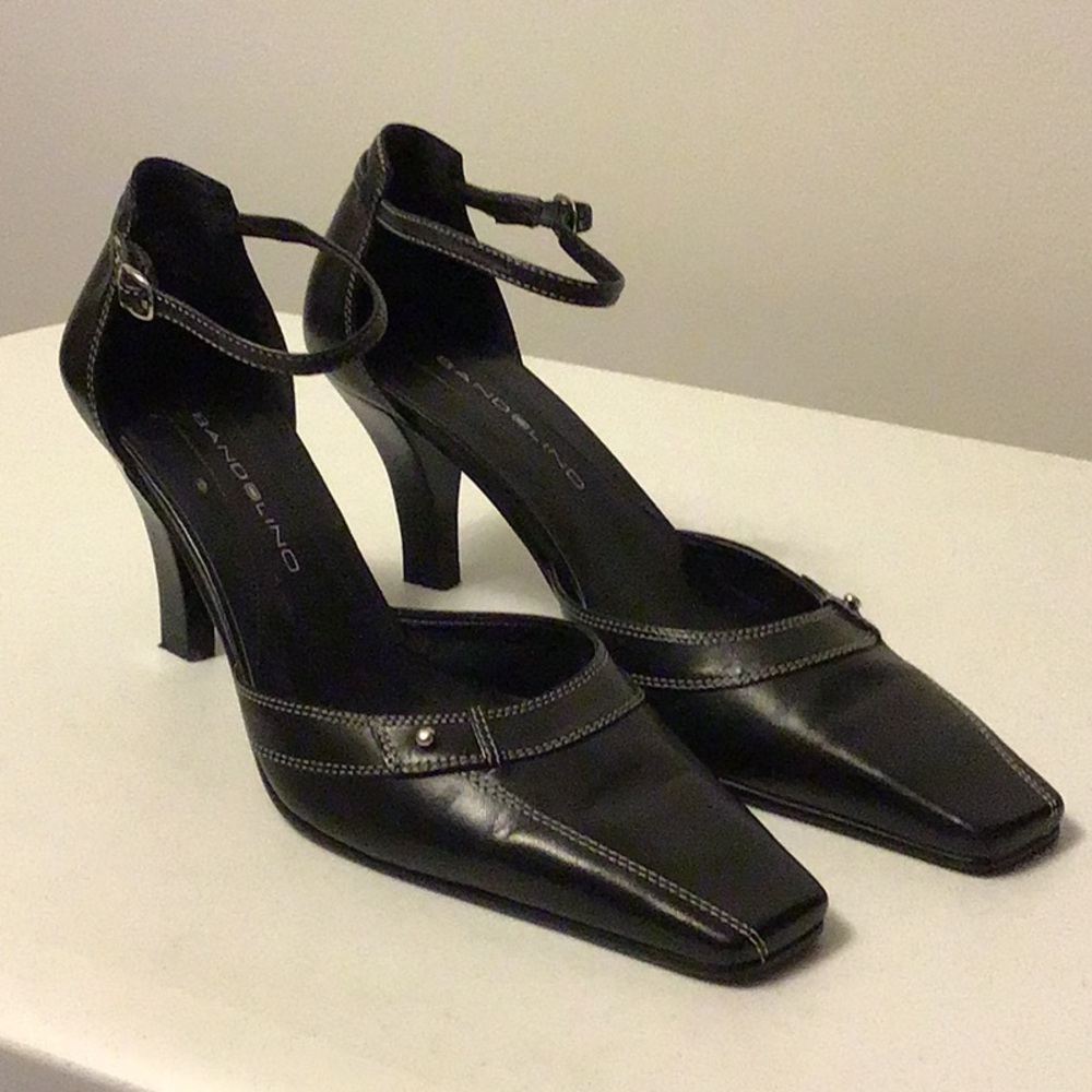Black leather heels